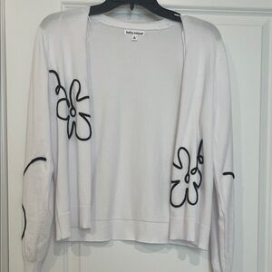 Kathy Ireland White Cardigan with Black Floral Accents